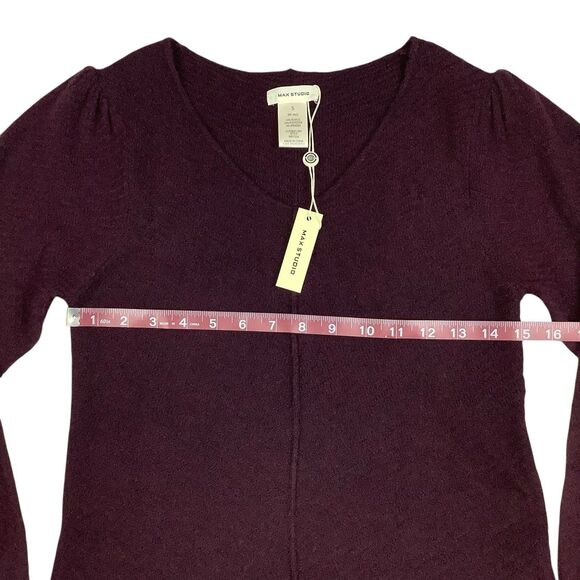 Max Studio V-Neck Sweater Dress Women Size S Long Sleeve Textured Knit Burgundy - Picture 12 of 16
